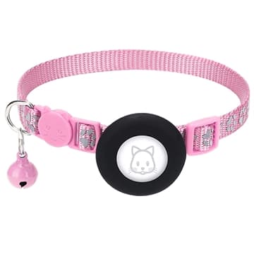 Apple AirTag 1/2 Silikonhülle mit Reflektierendem Haustierhalsband - Rosa