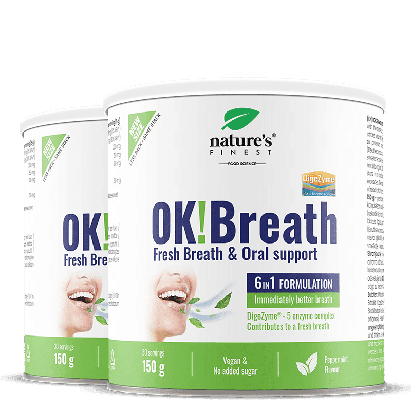 Nature’s Finest OK!Breath | Unterstützung bei Mundgeruch | DigeZyme Enzyme mit Thymian, Ingwer + Vit. C für Verdauung + frisches Gefühl