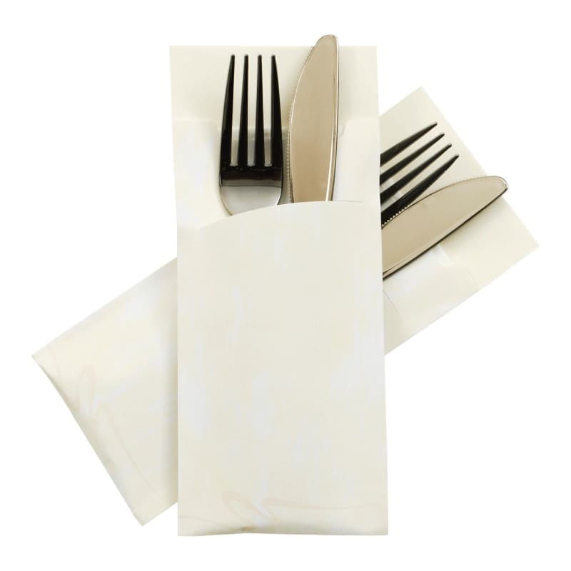 Pochetto Bestecktaschen 200x85mm creme marmor inkl. Serviette, 50 Stk.
