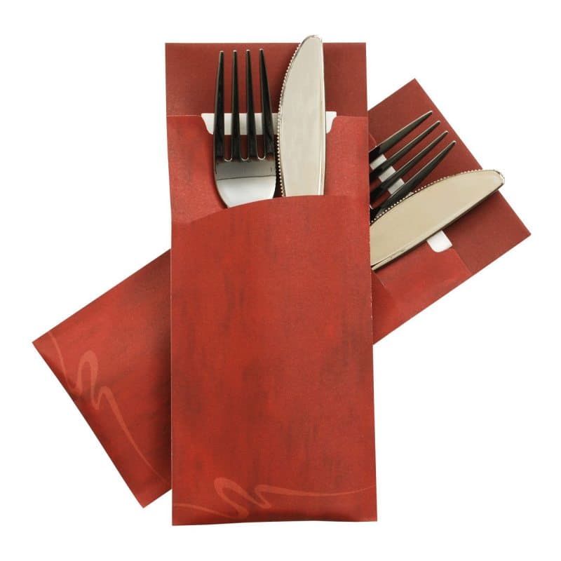 Pochetto Bestecktaschen 200x85mm burgund marmor. inkl. Serviette weiß, 50 Stk.