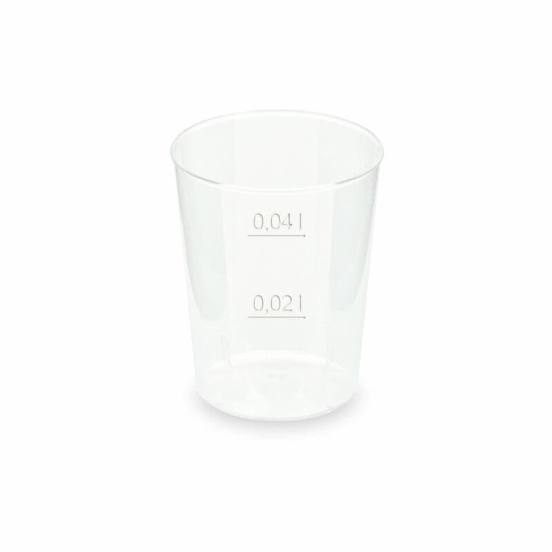 Mehrwegbecher Pfandbecher Shotglas Schnaps PP Eichstriche 2 cl 4 cl, 50 Stk.