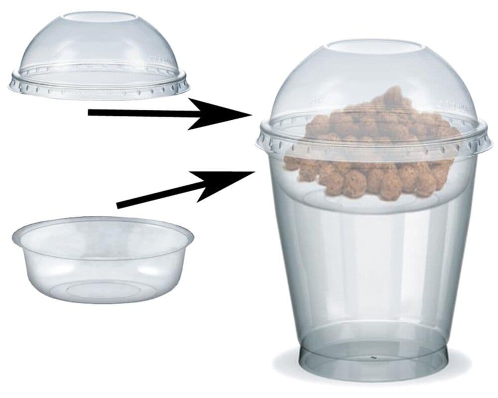 Feinkostbecher für Salat, Müsli, Joghurt mit Einsatz + Deckel 300 ml, 100 Stk.