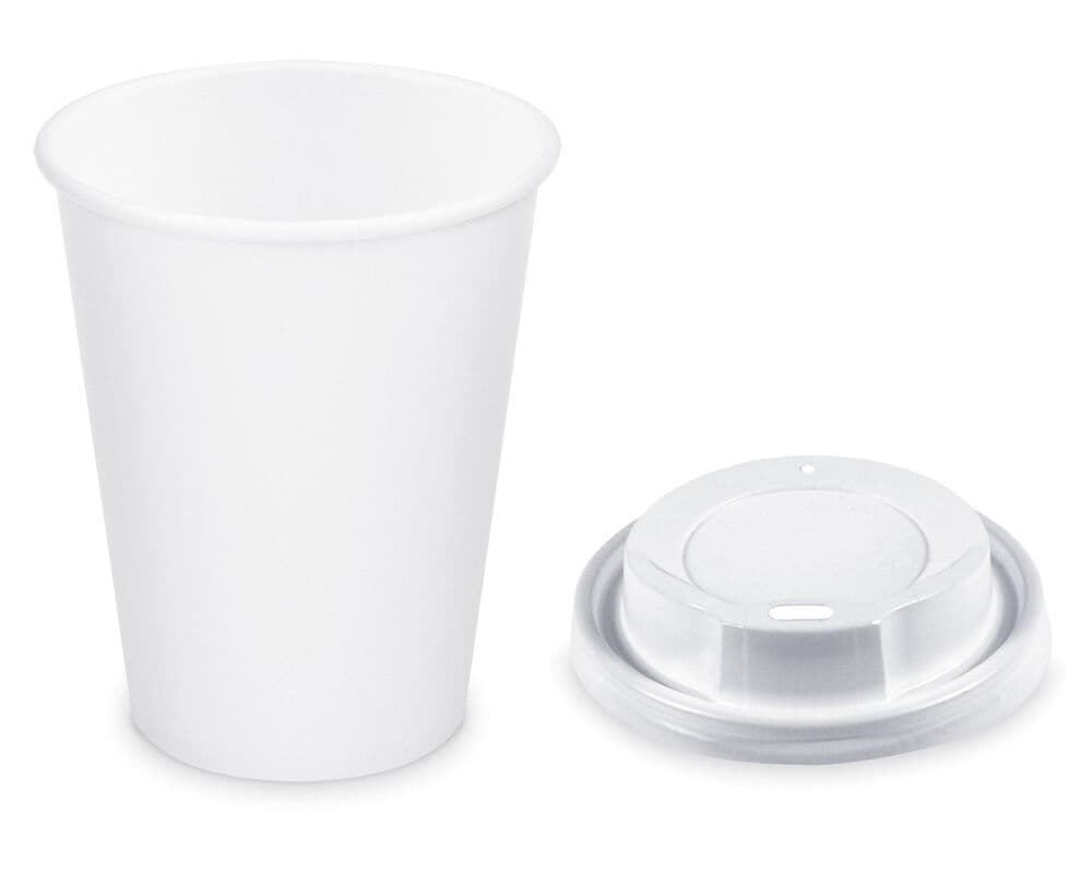 Pappbecher Getränkebecher weiß 350 ml 420 ml O 90mm inkl. Trinkdeckel 100 Stk.