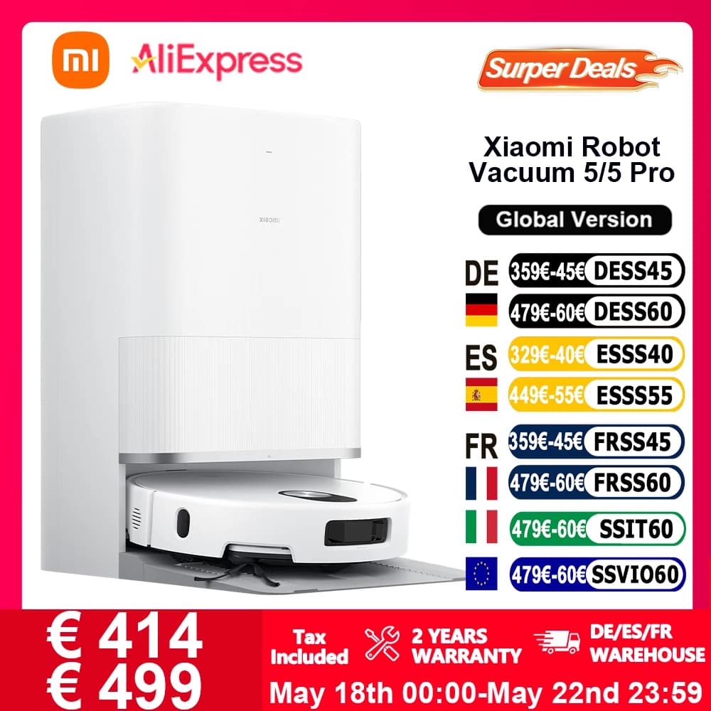 Xiaomi Robot Vacuum 5/5 pro Globale Version, intelligente Sprachsteuerung, 20.000 Pa, stärkste Xiaomi-Saugkraft, pläumt den Reinigungspfad, erhöht