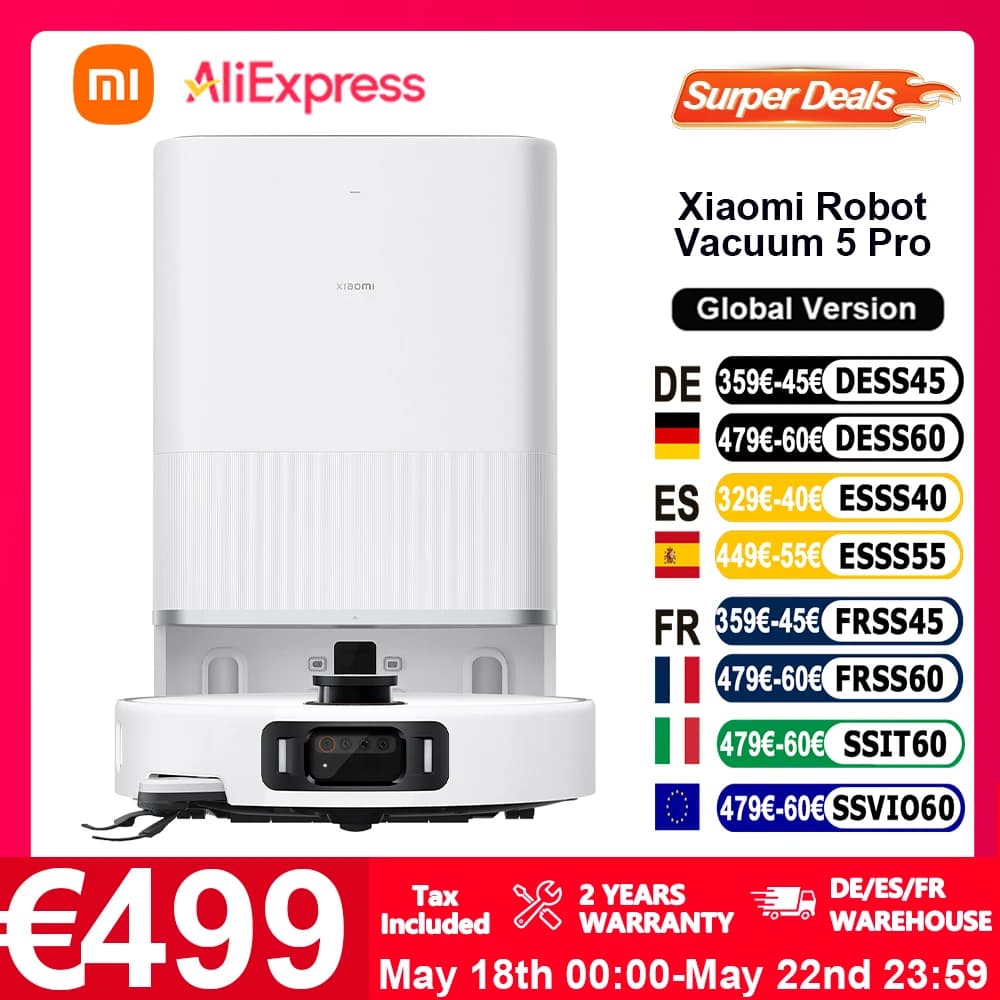 Globale Version Xiaomi Robot Vacuum 5 Pro (X20+-Upgrade) AI-Kamera-Identifizierung 200 Arten von Hinderniserkennung Heben und niedrigen LDS reinigen