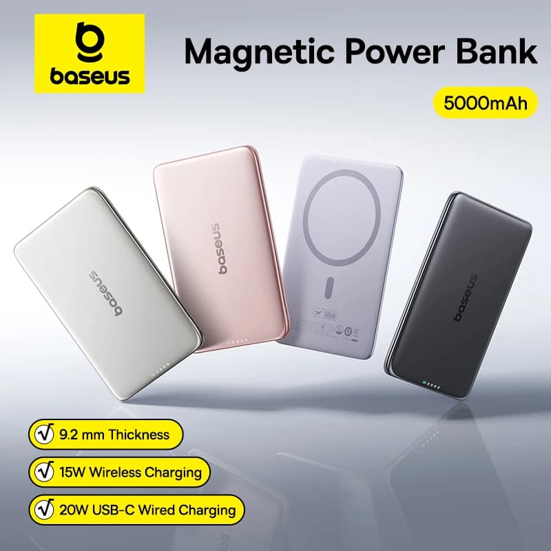 Baseus 5000 mAh magnetische Powerbank, 15 W, kabellos, 20 W, kabelgebunden, dünn, kartengröße, schlanke tragbare Powerbank für iPhone 17 Samsung