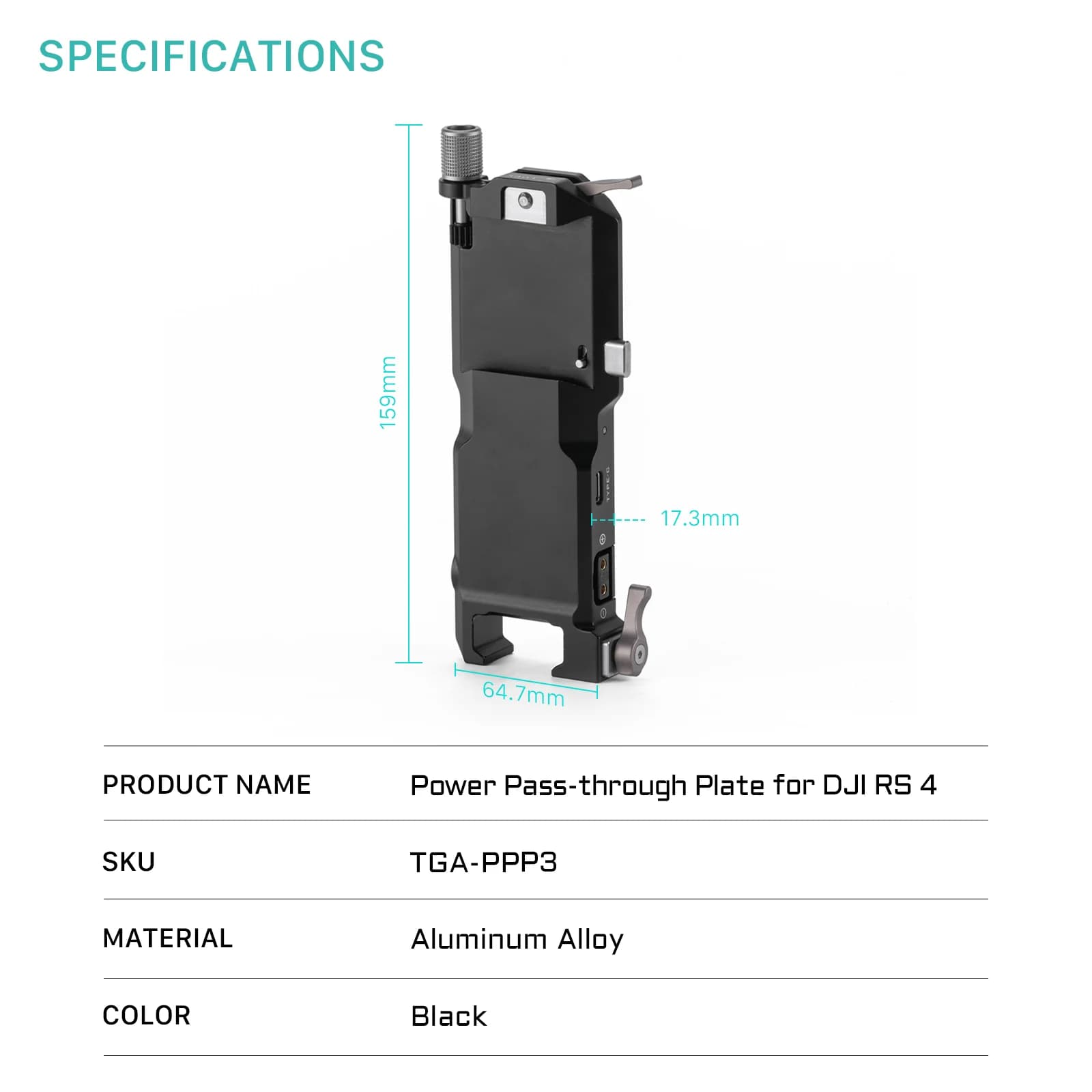 TILTA für DJI RS4/RS5 Power Pass-Through-Platte Zubehör TGA-PPP3