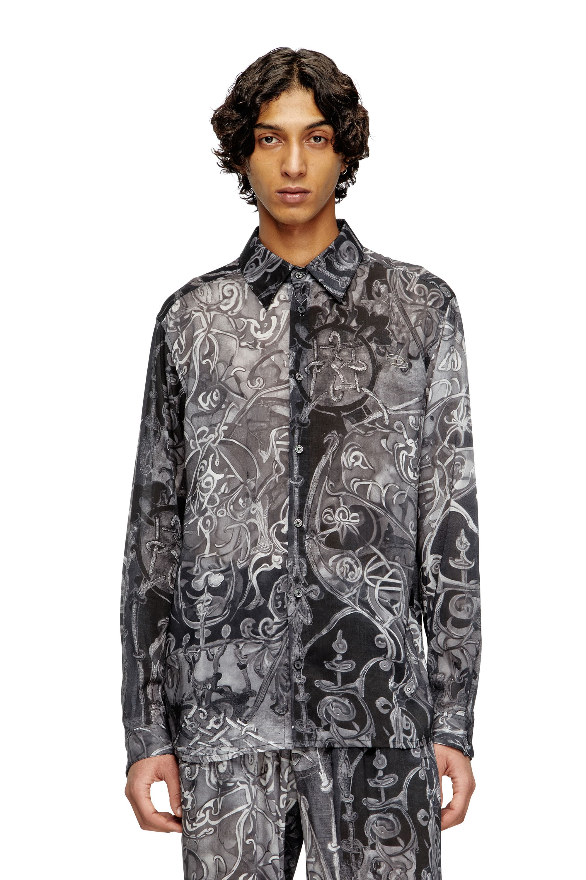 Diesel - Hemd aus TENCEL mit mittelalterlichem Print - Hemden - Herren - Schwarz
