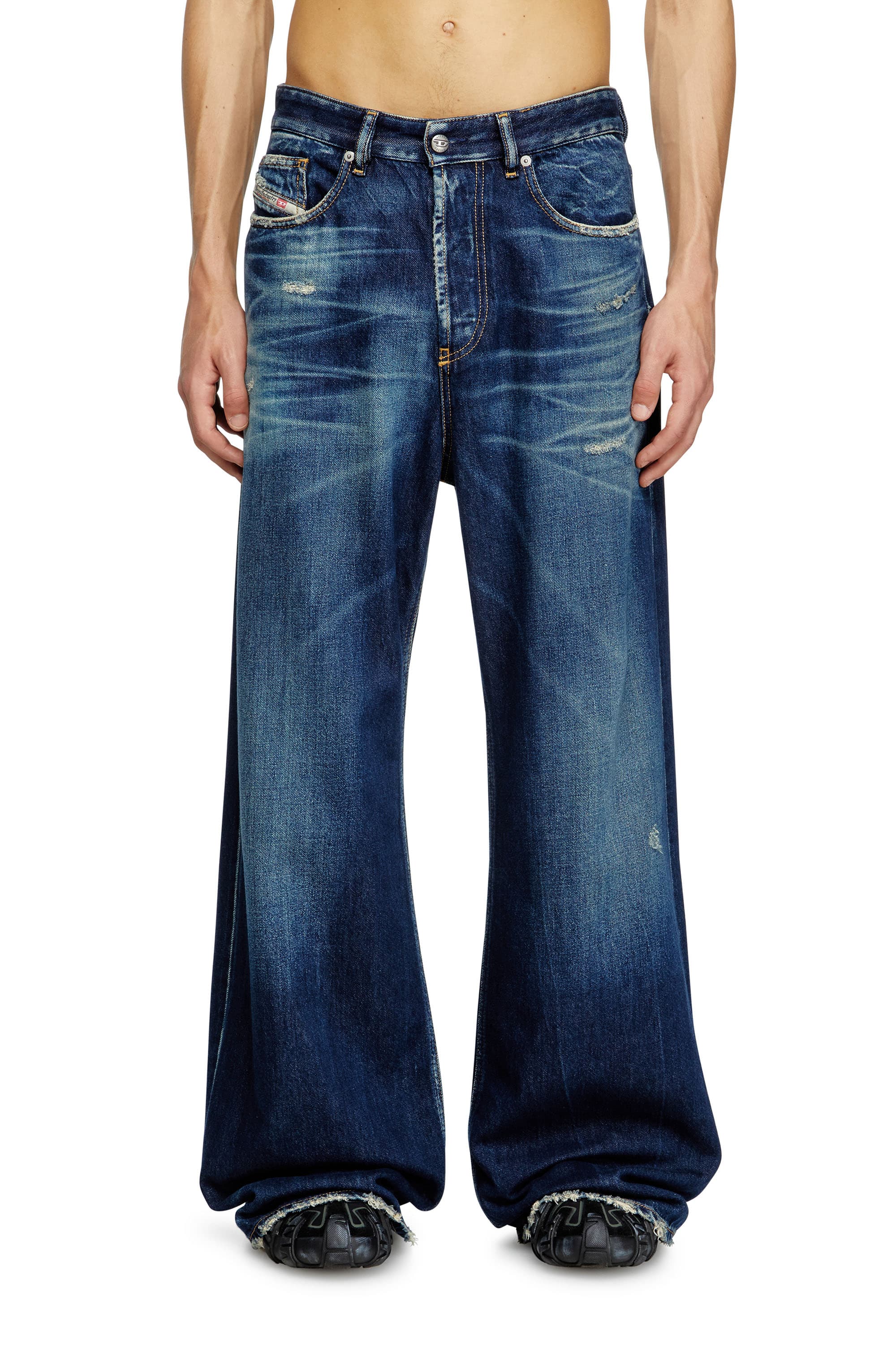Diesel Relaxed Jeans Low Waist D-Rise, Dunkelblau, Knopfverschluss