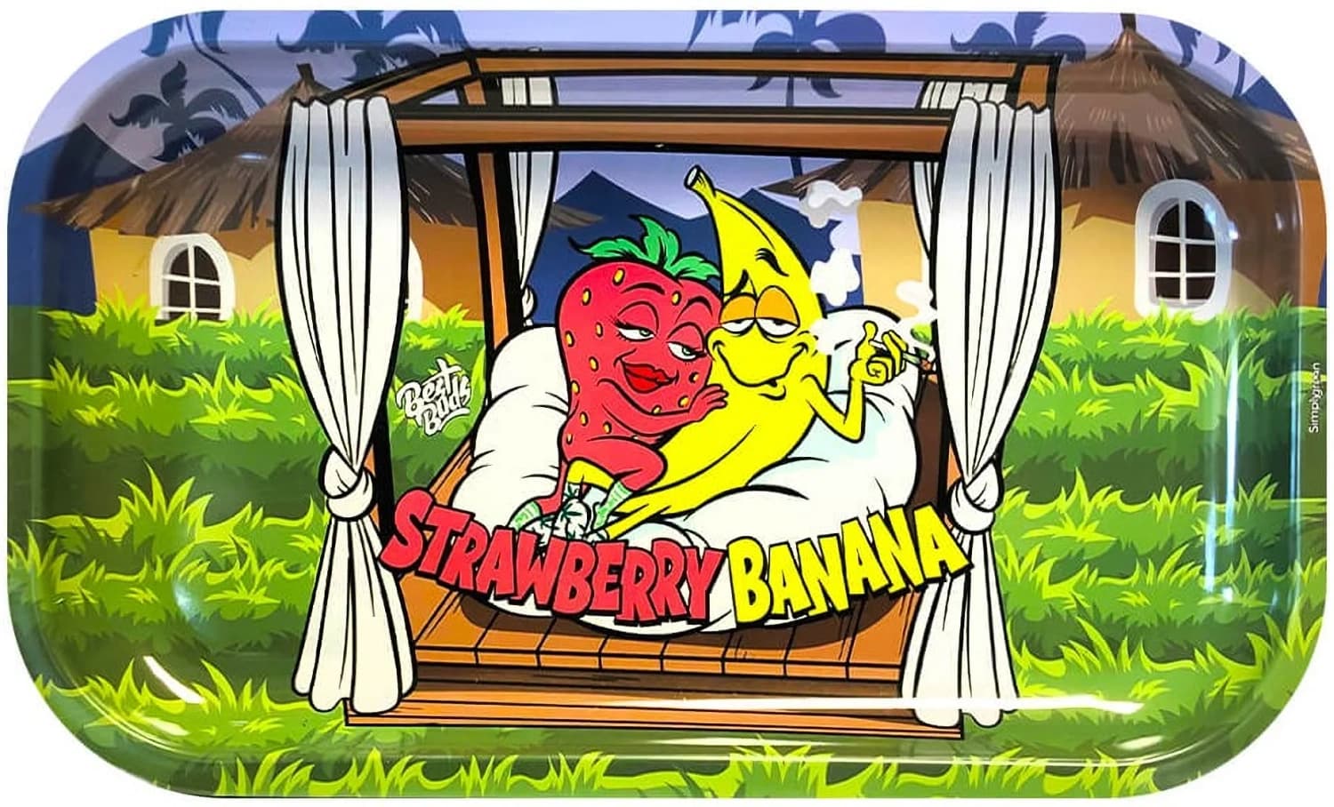Best Buds Erdbeer-Bananen-Rolltablett aus Metall, lang, 16 x 27 cm