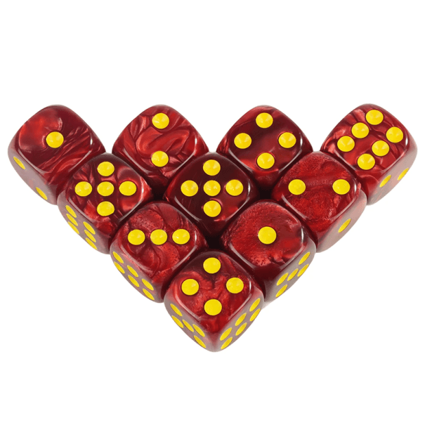 10er-Set 16 mm Acrylwürfel in Marmoroptik für Brettspiele, RPG, DND, klassische sechseckige Gaming-Würfel rot