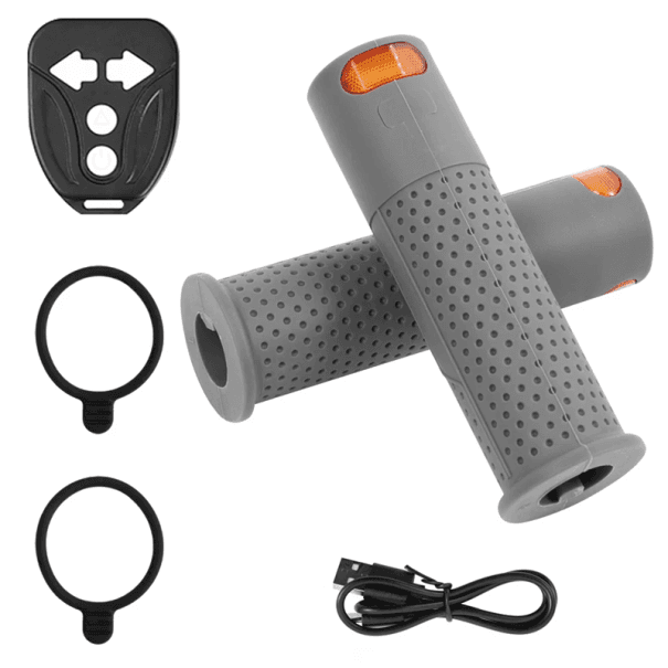 2 Stück Griffe mit Blink-LED-Lichtern und Fernbedienung für Ninebot Max G30 13 cm Silikon-ABS-Griffe mit USB-C-Ladung grau