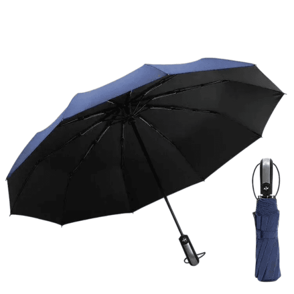 Automatischer Taschenschirm 35x6x6cm Starker Zehnknochenschirm Winddichter Businessschirm Regenfest Robustes Elegantes Accessoire blau