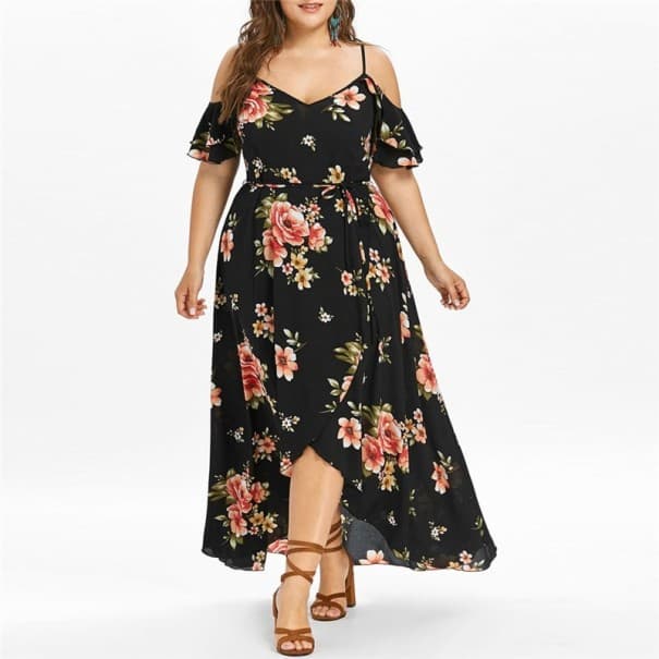 Boho-Kleid für Damen in Übergrößen schwarz 3XL