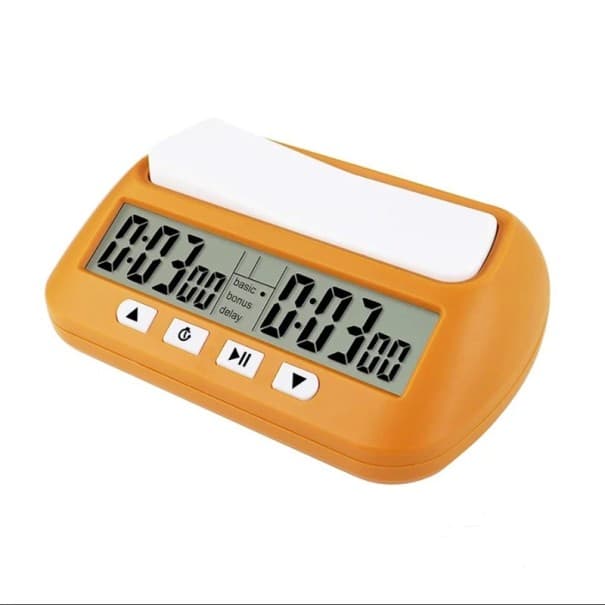 Digitale Schachuhr 14 x 4,5 x 8,8 cm Elektronische Schachuhr mit Anzeige Kunststoff-Schachstoppuhr für Turniere und Training orange