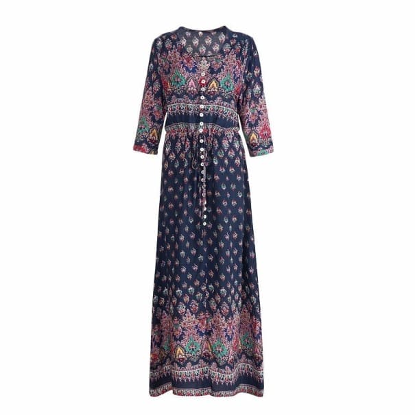 Langes Damenkleid mit Muster dunkelblau L