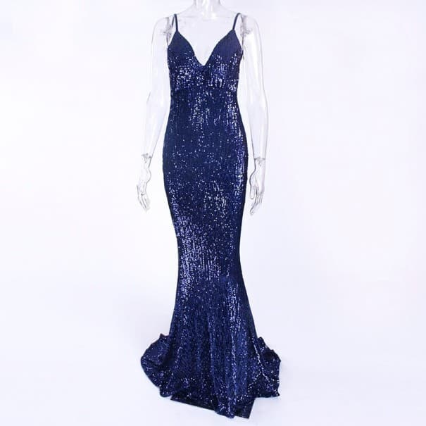 Langes Paillettenkleid für Damen dunkelblau XS