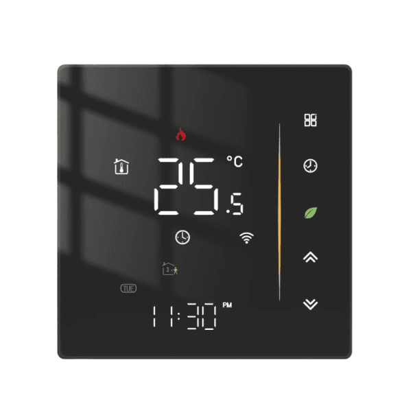 Programmierbares Thermostat für Gasboiler Zigbee 88x88 mm Smart Home Steuerung über App 5+1+1 Modus 4 Tagesphasen schwarz