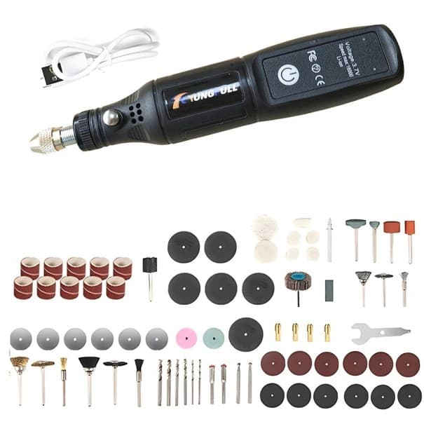 Set 75 Stück Mini elektrische Handgravurbohrmaschine Für Holz Metall Glas USB Akku 0,5–3,2 mm