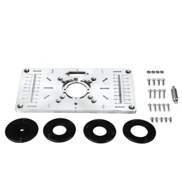 Set aus Aluminium Gravierfräsbrett 26 x 13 x 3,5 cm mit Einlegeringen und Schrauben für Hobel Tischlerwerkstatt Vorbereitung schwarz