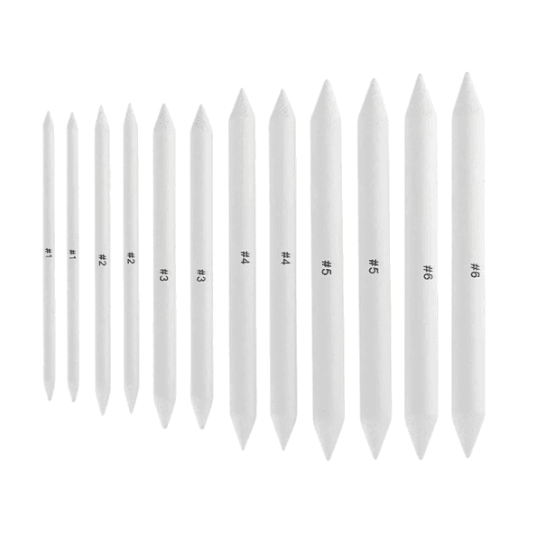 Set mit 12 Zeichenwerkzeugen zum Verblenden von Schatten mit Papierwischern und Tortillions, Spitzer, Schleifpapier, Kohle, Künstlerbedarf