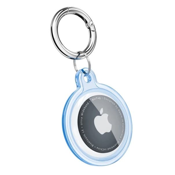 Wasserdichter transparenter TPU Halter für Schlüssel und Halsband mit Verlustschutz für Apple AirTag für Hunde Katzen Haustiere blau