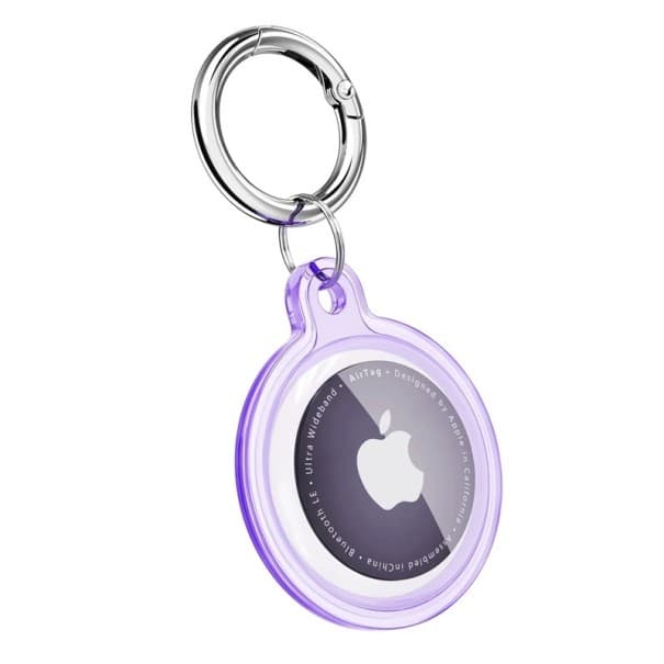 Wasserdichter transparenter TPU Halter für Schlüssel und Halsband mit Verlustschutz für Apple AirTag für Hunde Katzen Haustiere lila