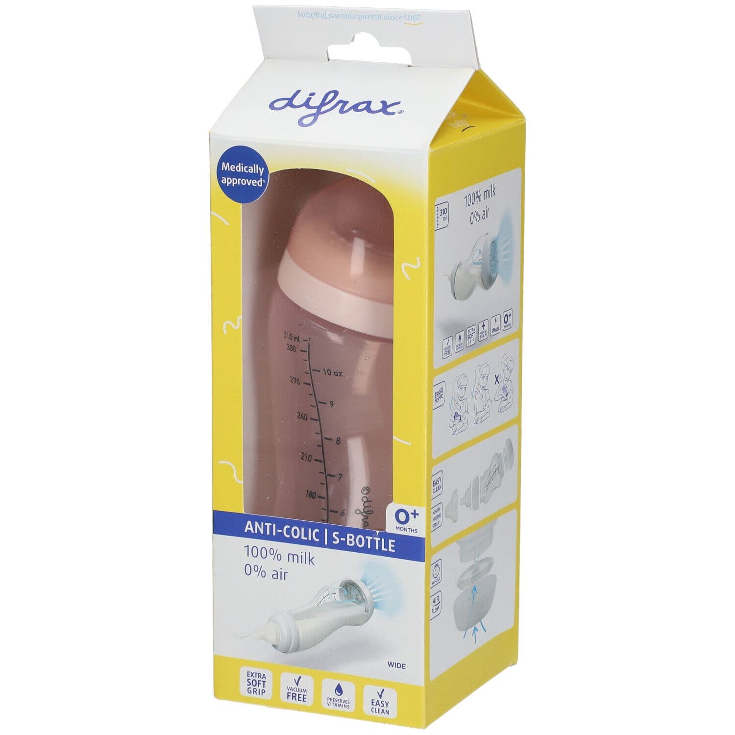 difrax® Anti-Kolik Babyflasche S Wide - Blossom 310 ml Flaschen nicht_frei_waehlbar