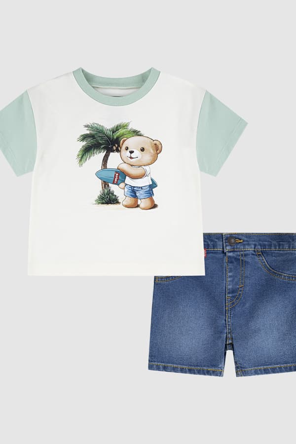 Levi's Baby Palm Tree Tee and Denim Shorts 2-Piece Set - Herren - Weiß / Levi's Egret