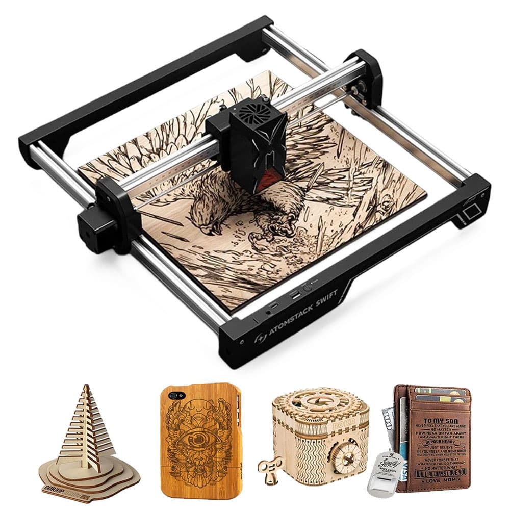 ATOMSTACK Swift 12W Lasergravierer für Holz, Acryl, Leder – KI-Text-zu-Bild-Konvertierung für individuelle Designs, 300 x 300 mm Arbeitsbereich