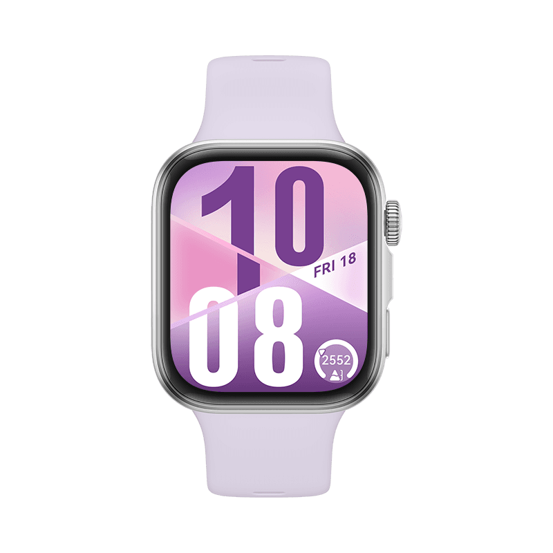 HUAWEI WATCH FIT 4 silbernes Gehäuse mit violettem Fluorelastomer-Armband