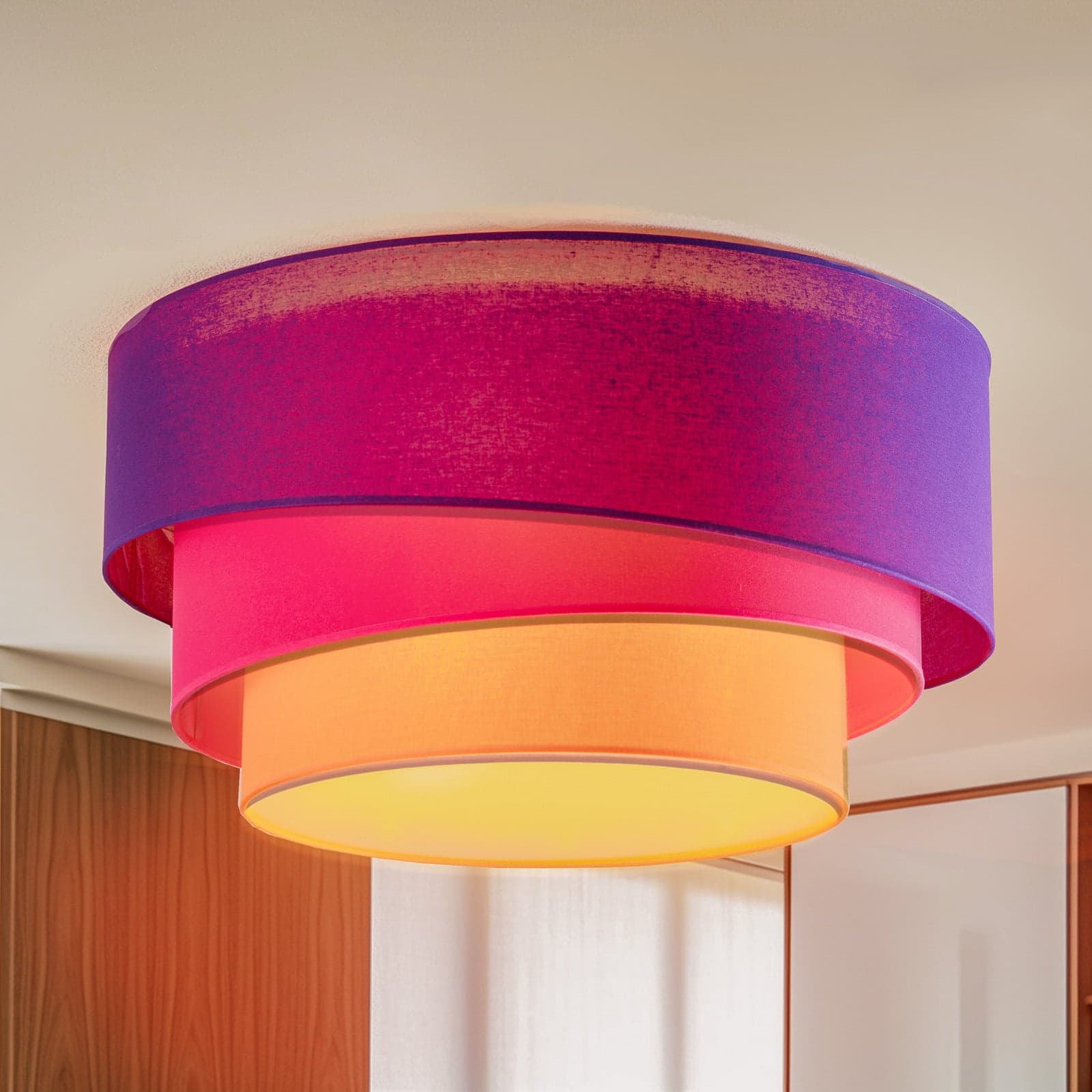 Trio Deckenleuchte Ø60 Violet/Pink/Orange -Euluna Trio Max - Wohnzimmer - Modern - Stoff / Textil - Rund