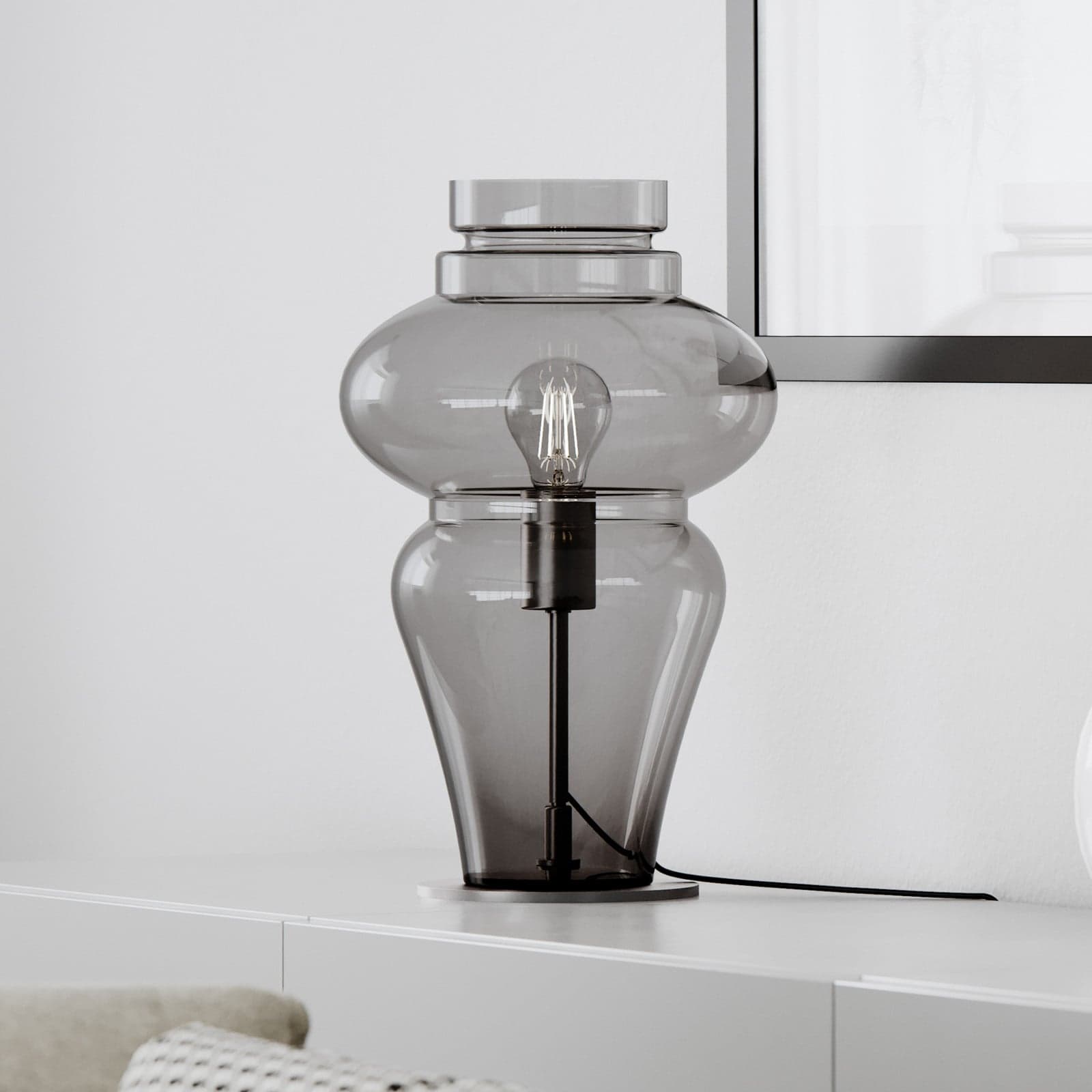 Dolores Tischleuchte Grey - By Rydéns - Wohnzimmer - Skandinavisch - Glas - Mit Schirm