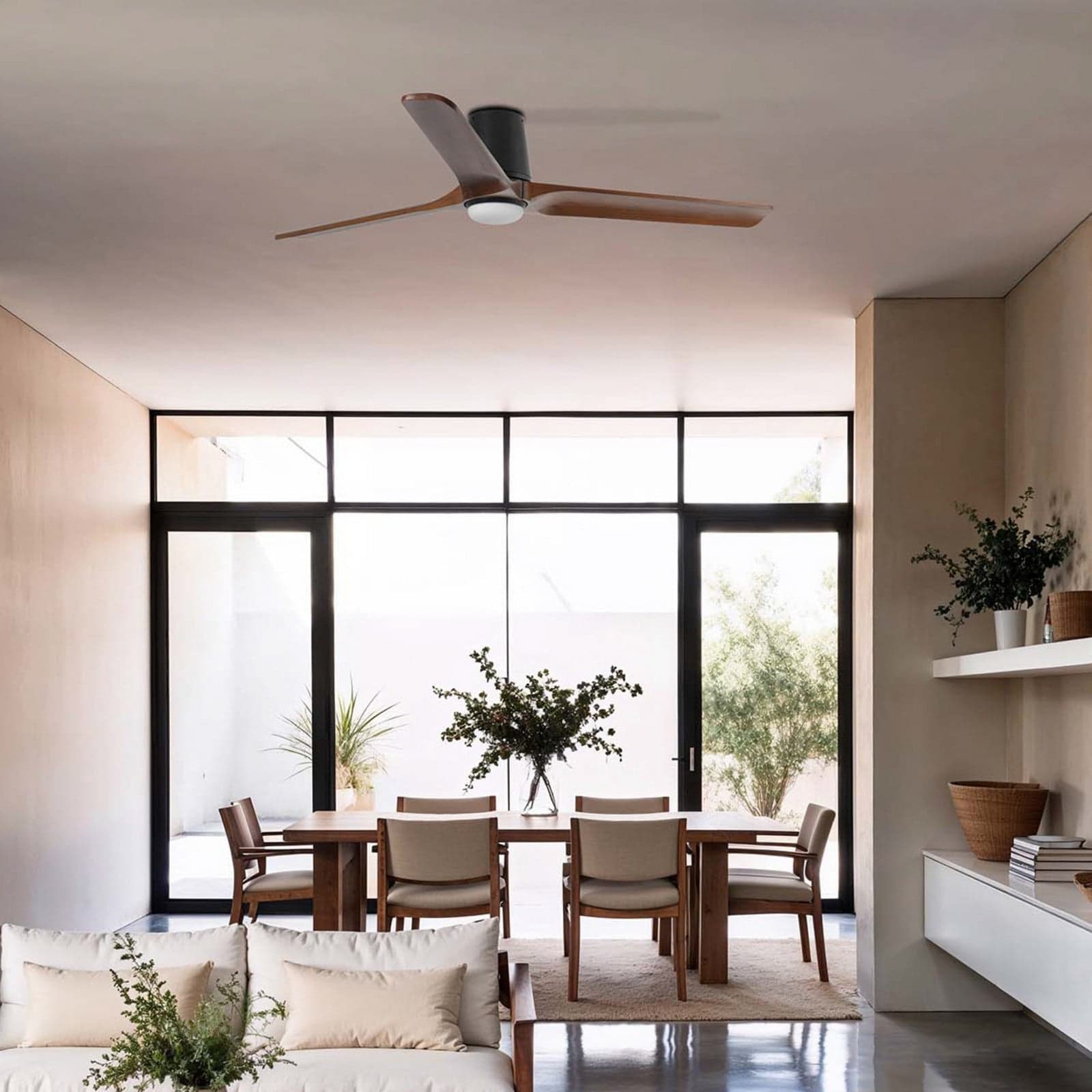 Heywood L LED-Ventilator, Ø132cm schwarz/holzfarben, DC, CCT FARO BARCELONA - Wohnzimmer - Modern - Einflammig