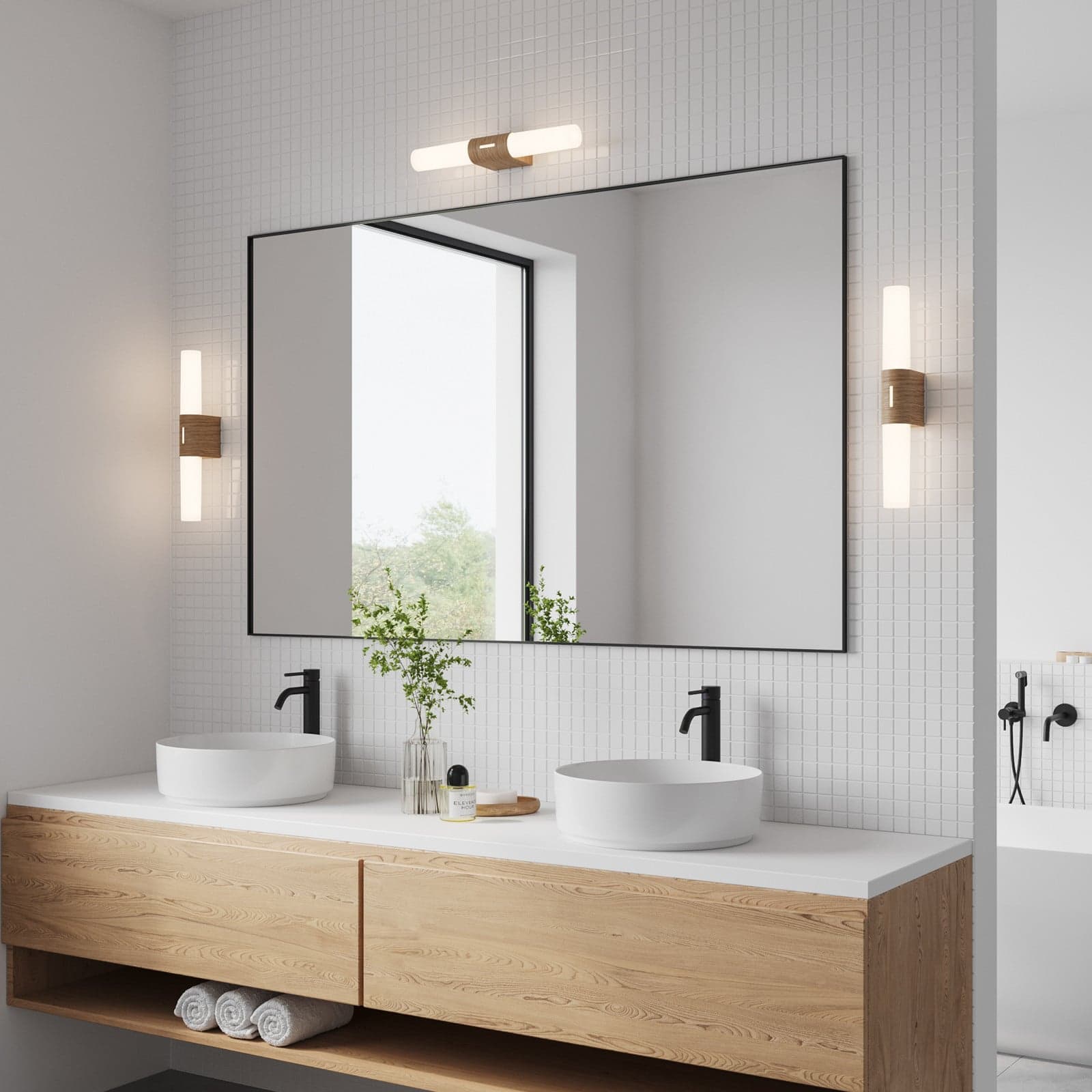 Helva Double Basic Wandleuchte Wood Foil Nordlux - Badezimmer - Kunststoff - Mehrflammig