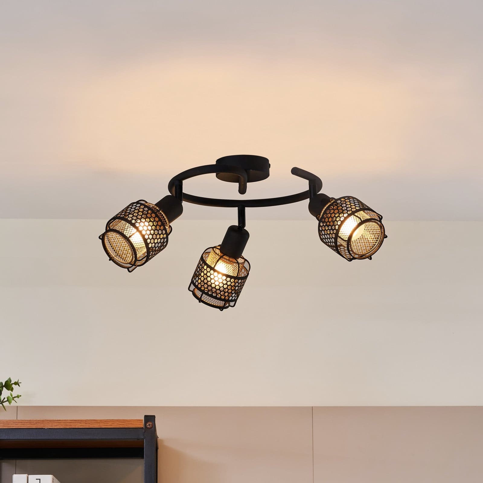 Eudoria 3 Round Deckenleuchte Black/Gold - Lindby - Wohnzimmer - Modern - Metall - Mehrflammig