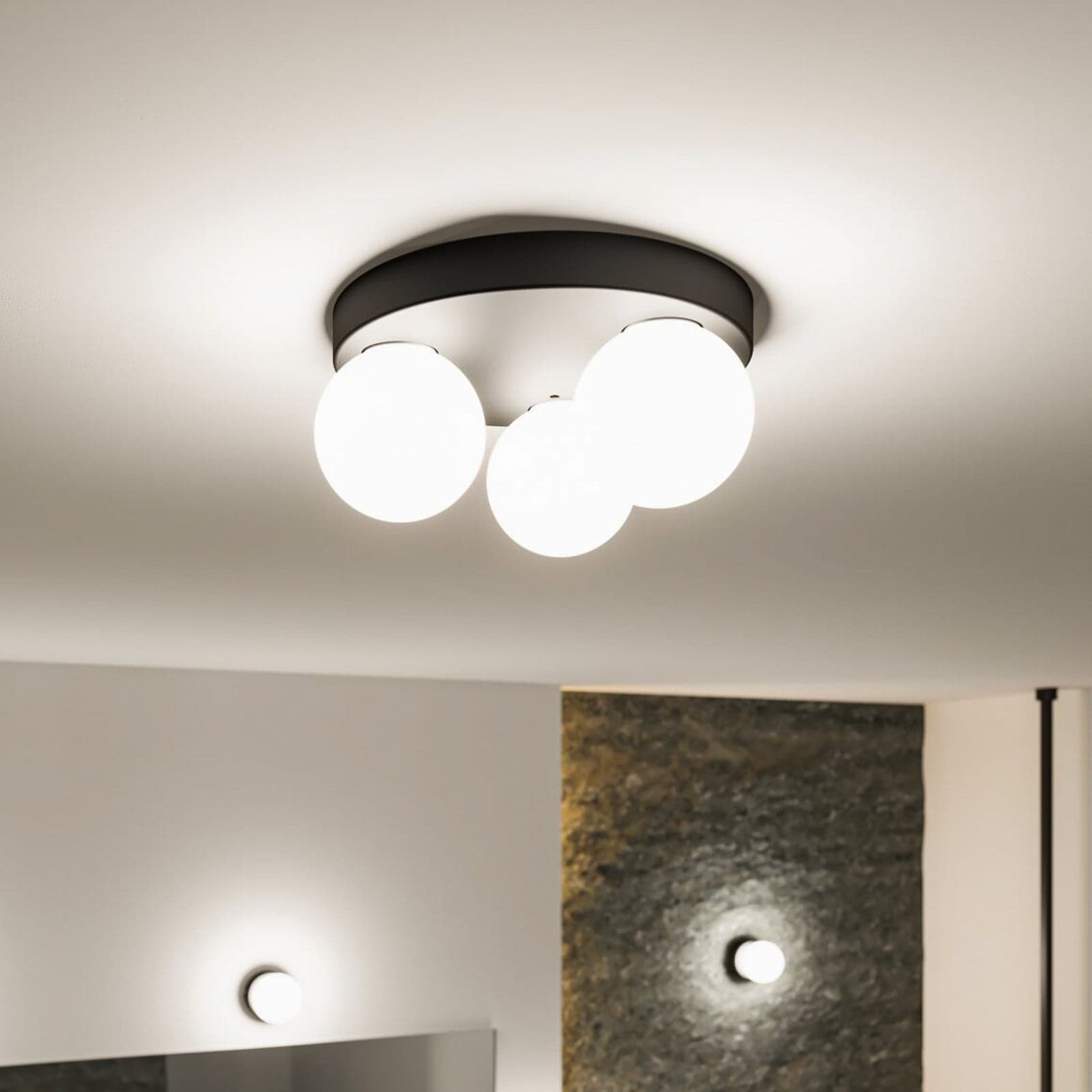 Gove 3 Deckenleuchte IP44 Dim. Matt Schwarz/Satin - Paulmann - Wohnzimmer - Modern - Glas - Kugel