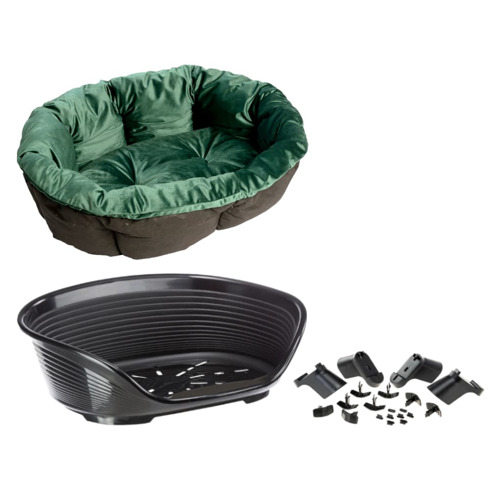Set aus Ferplast Korb Siesta Deluxe mit Überzug Sofà Samt grün - Set Größe 6: Korb + Überzug + Füße