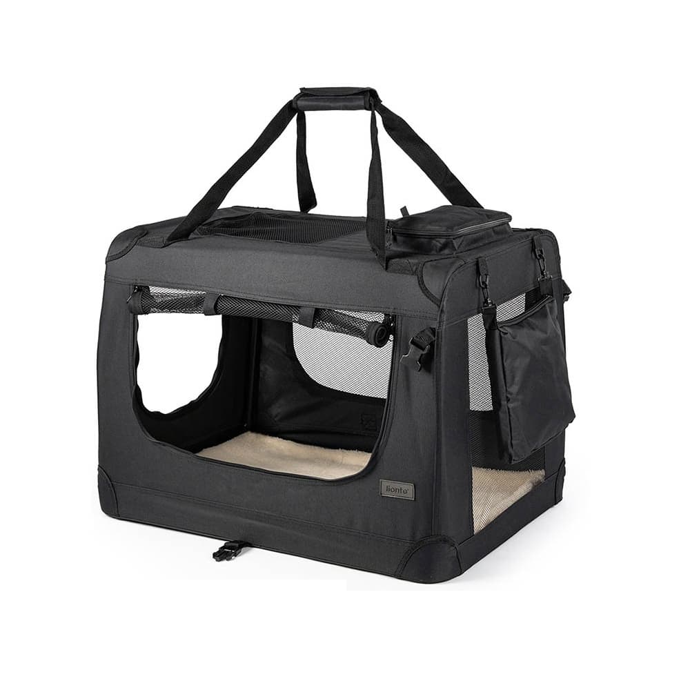 Lionto Hundetransportbox aus Textil, schwarz - B 61 x T 90 x H 65 cm