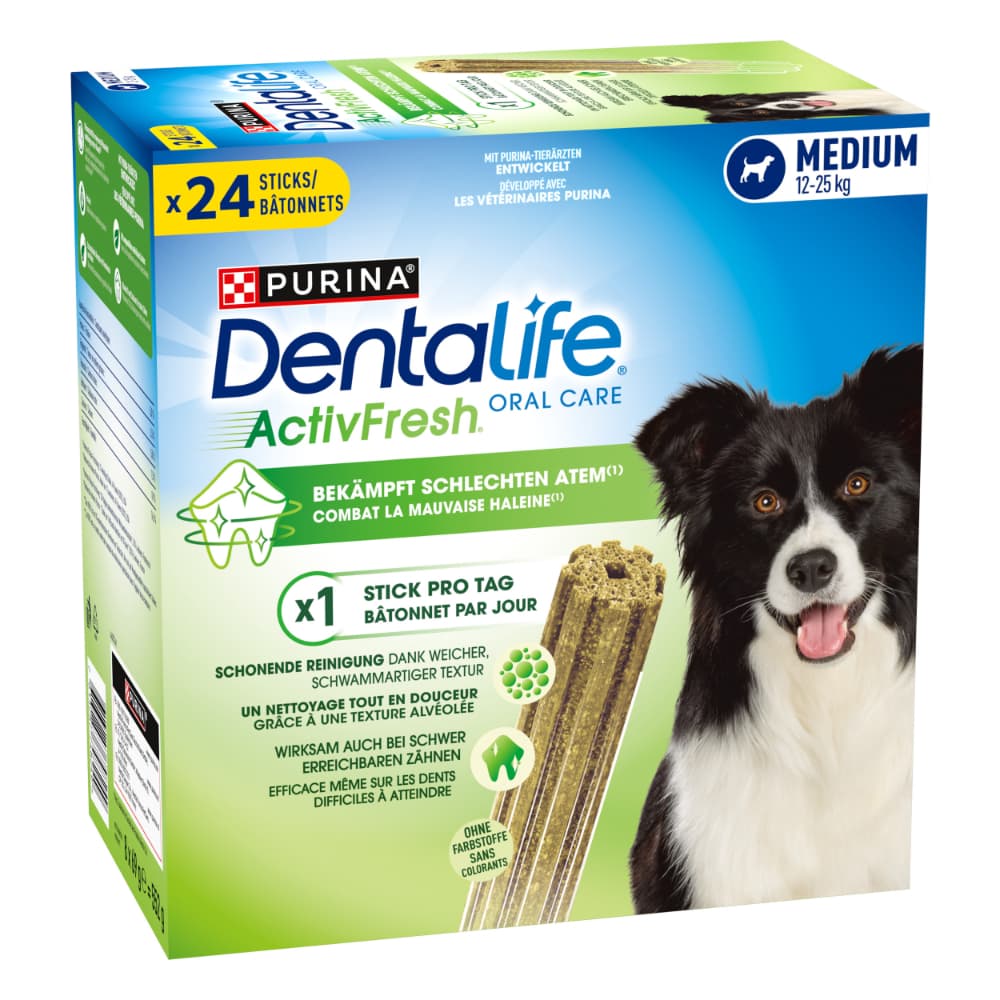 PURINA Dentalife Active Fresh Tägliche Zahnpflege-Snacks für mittelgroße Hunde - 24 Sticks