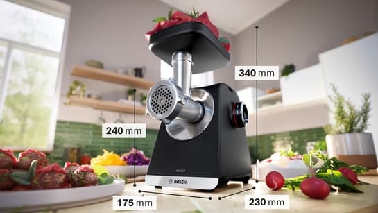 BOSCH Serie 6 Fleischwolf MultiPower 2100 W Schwarz, silver metalic MFWS650B