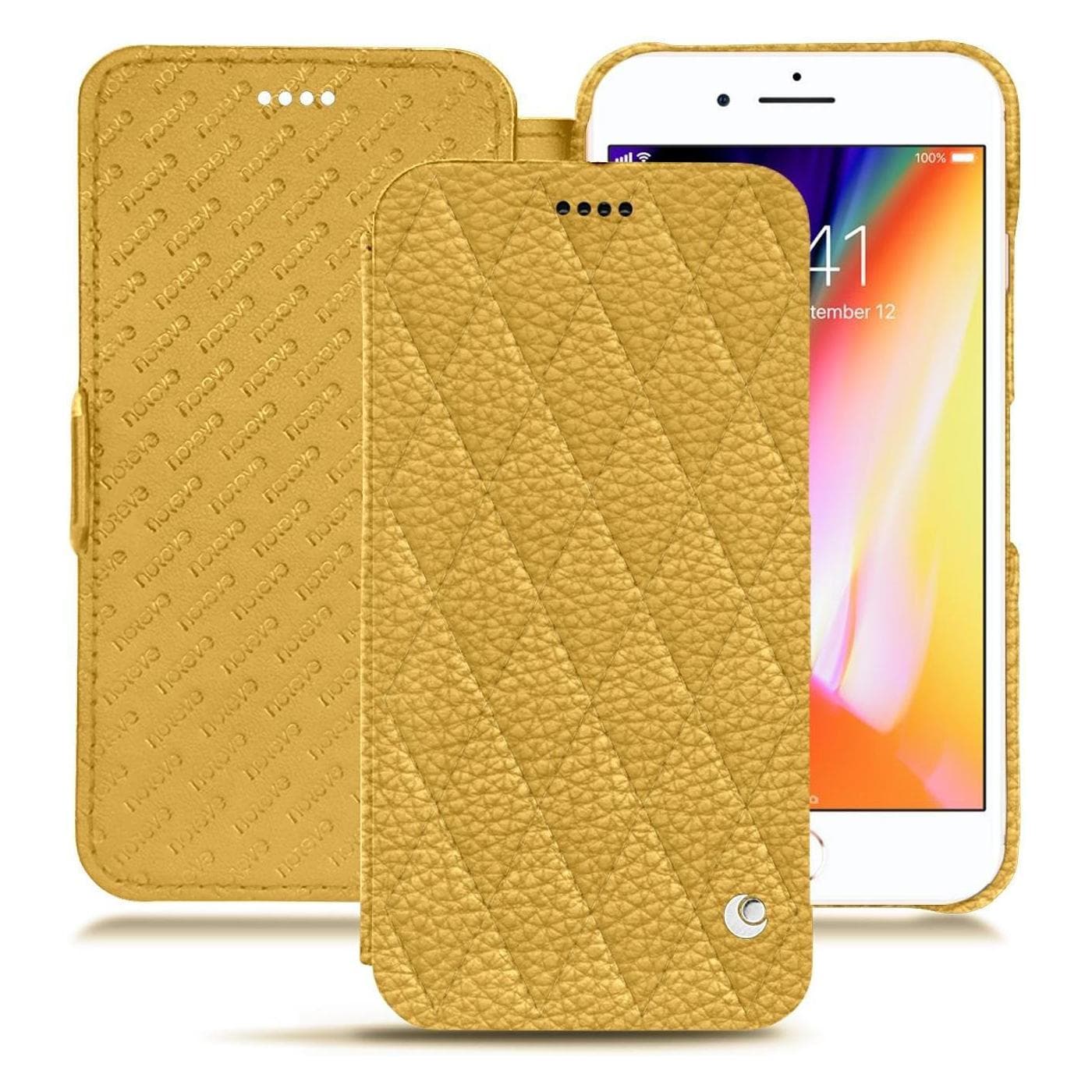 Noreve Lederschutzhülle horizontal (Apple iPhone 8 Plus), Smartphone Hülle, Gelb