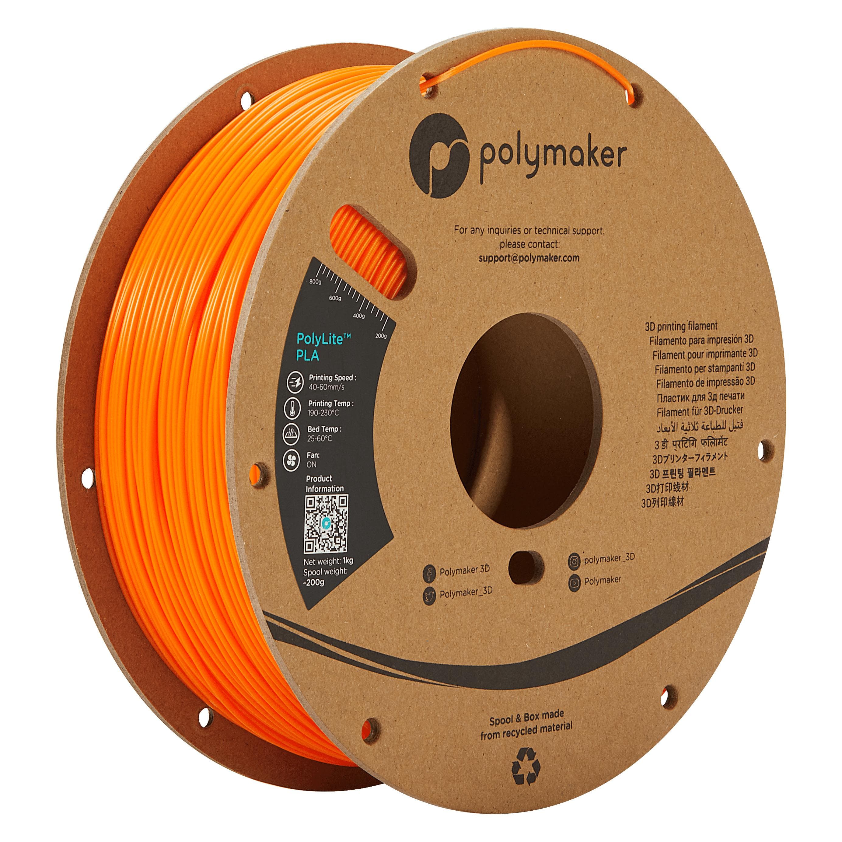 Polymaker PolyLite PLA (PLA, 1.75 mm, 1000 g), 3D Filament, Grau