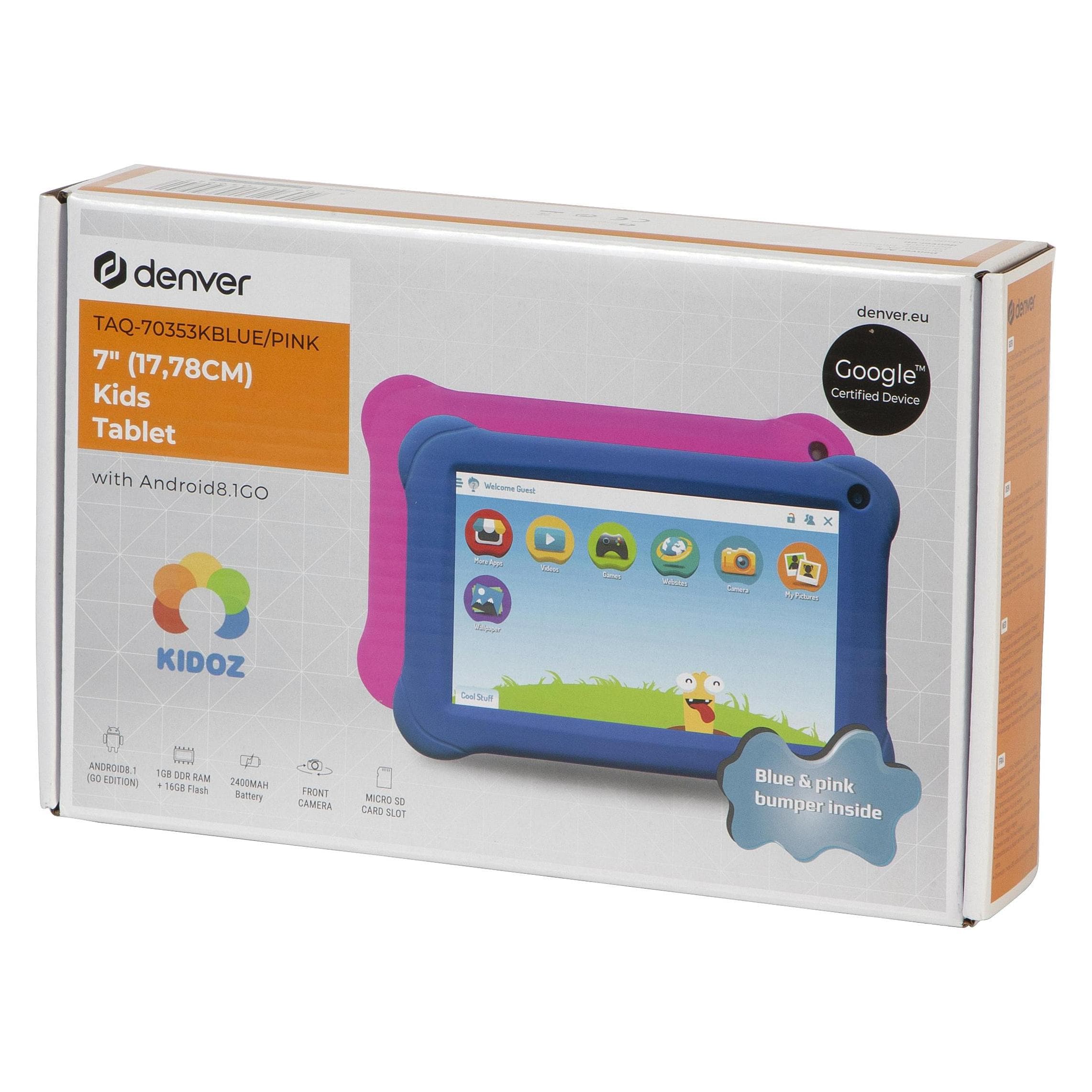 Denver TAQ-70353KBLUE/PINK (nur WLAN, 7", 16 GB, Blue, Pink), Tablet, Pink, Blau