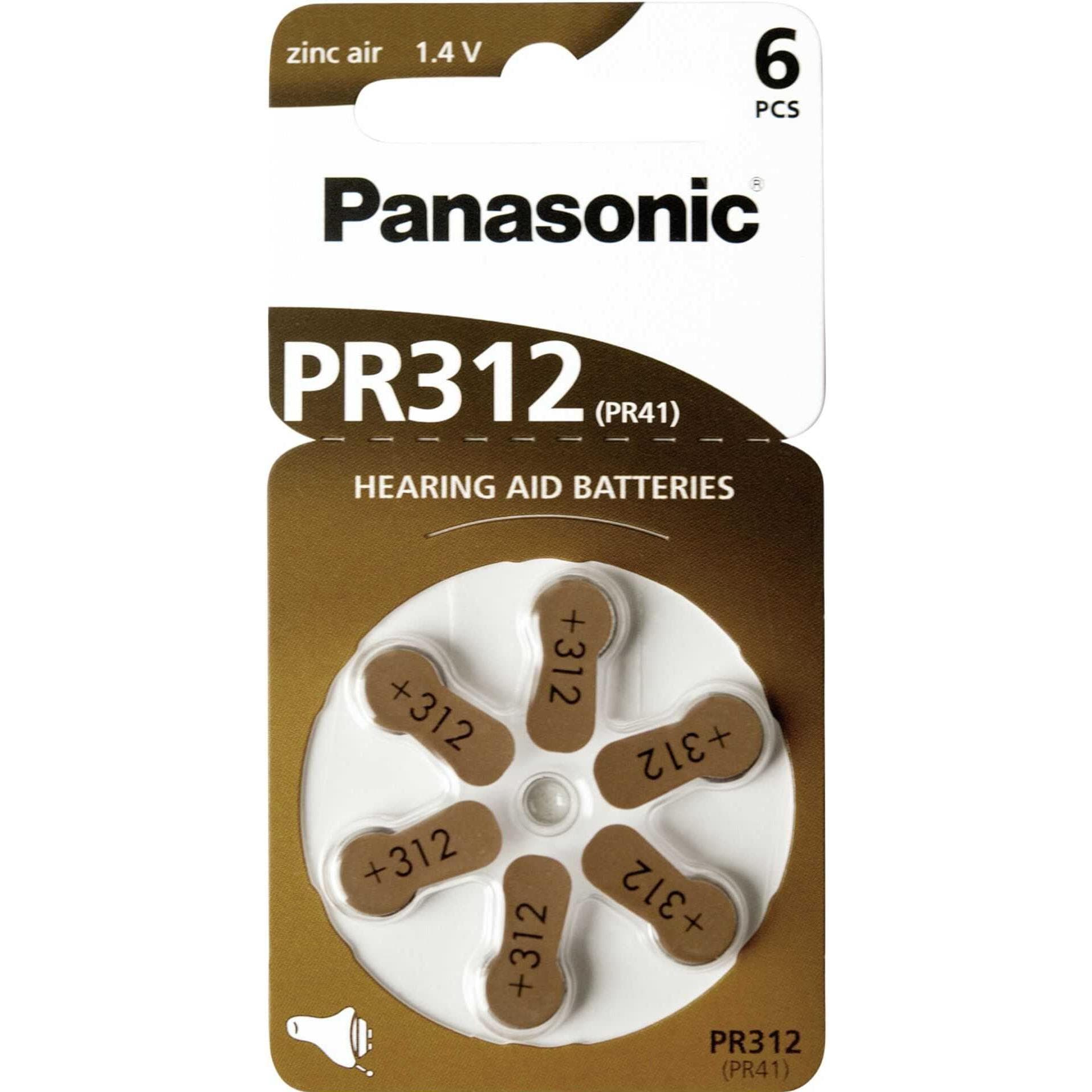 Panasonic Hörgeräte Batterien PR312 (6 Stk., A312, 170 mAh), Batterien + Akkus