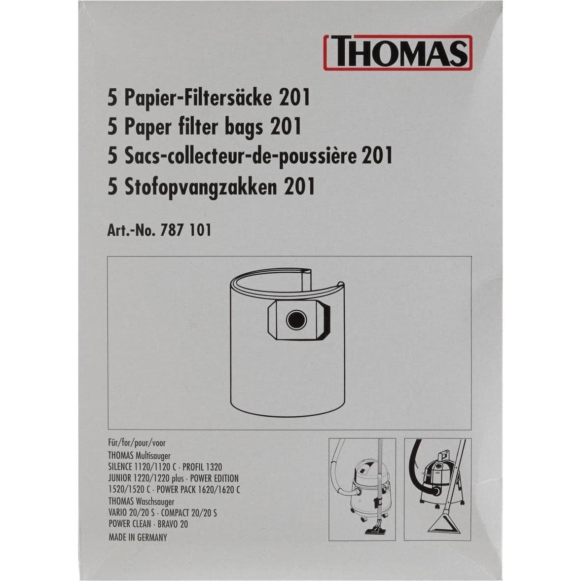 Thomas, Industriestaubsauger Zubehör, Papier Filtersack 201