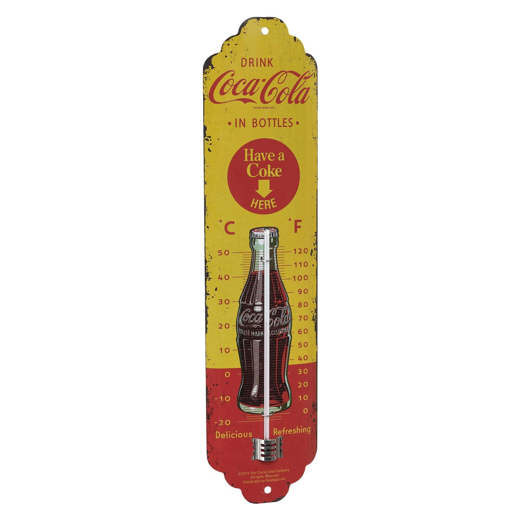 Nostalgic-Art Merchandising Thermometer Coca-Cola 6.5 x 28 cm, Thermometer + Hygrometer, Rot, Gelb