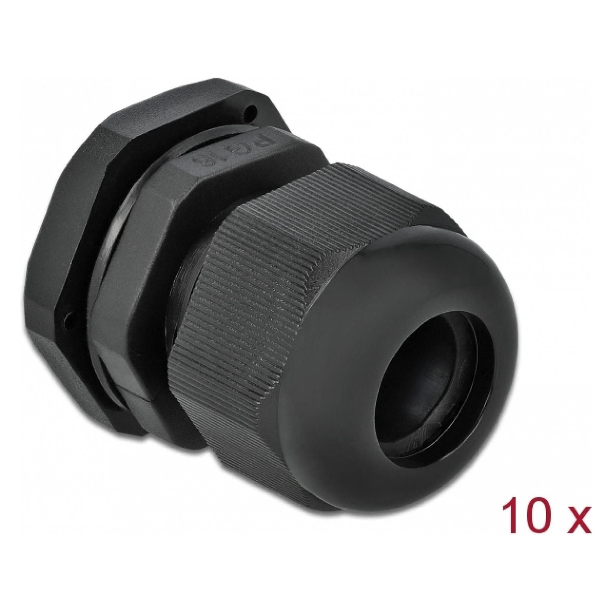 Delock, Kabelverbindung, Kabelverschraubung PG16, 27mm, 10 Stück, Schwarz
