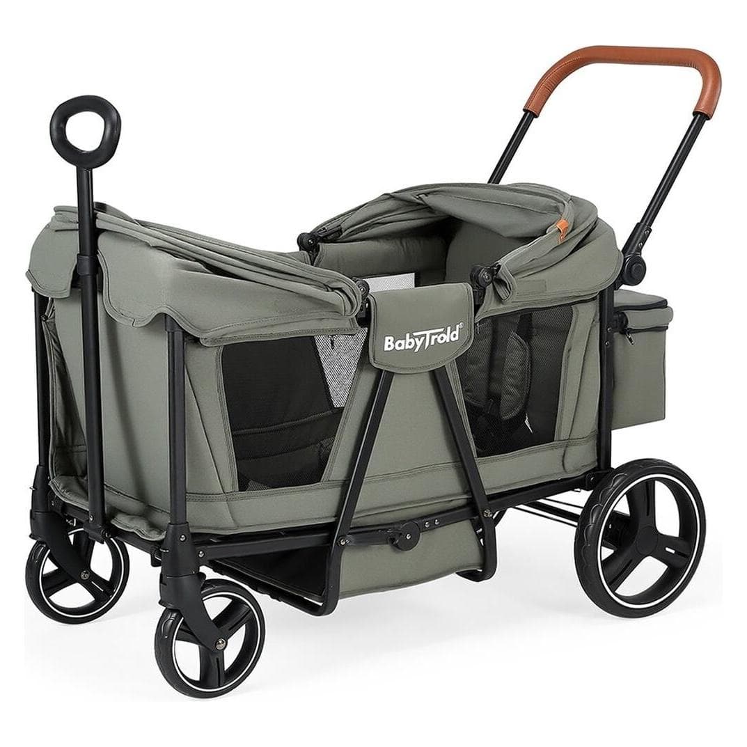 Babytrold Adventure Bollerwagen für Kinder 2-Sitzer faltbar mit XXL-Verdeck olive