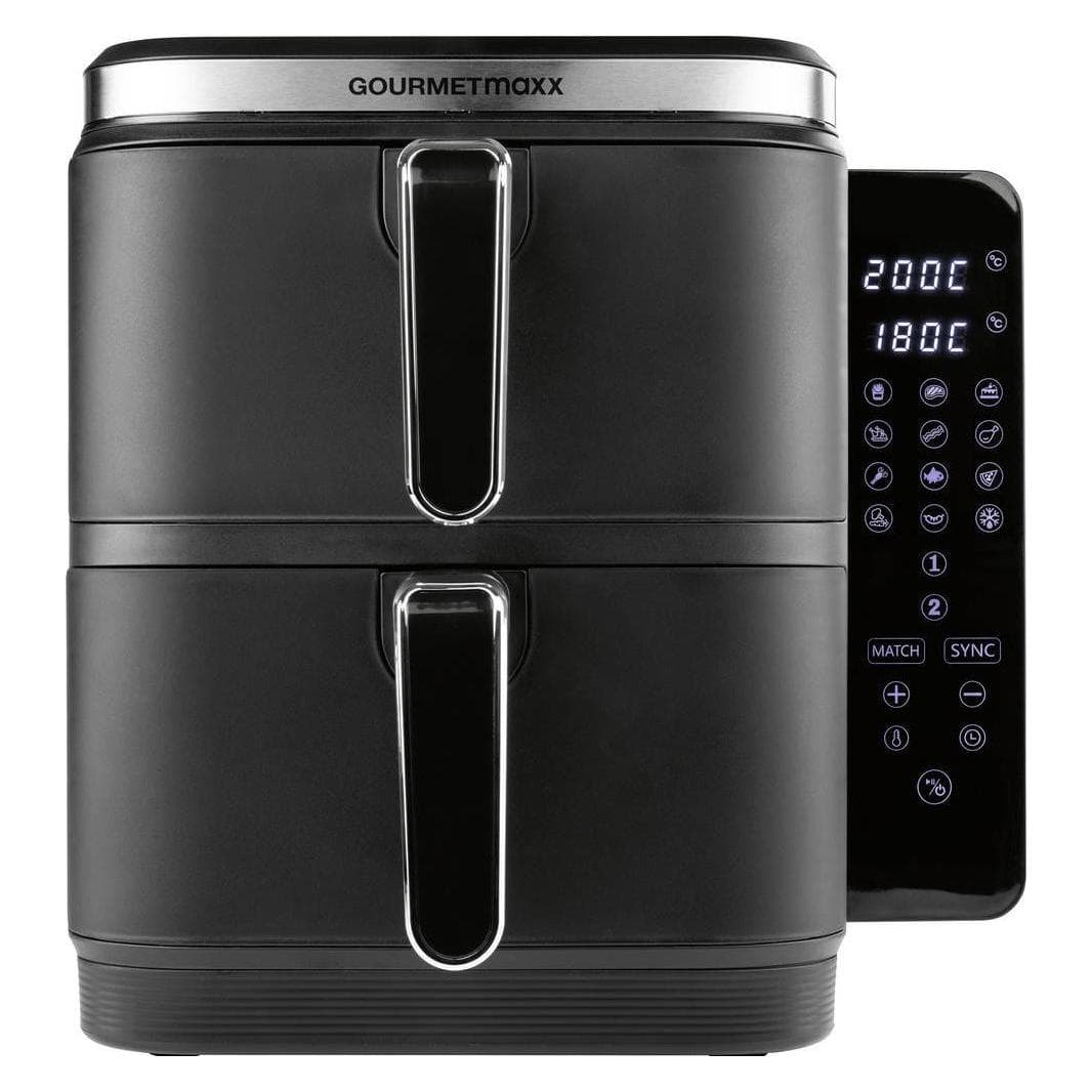 Gourmetmaxx 15305 Heissluft-Fritteuse 10 l 2800 W 2 getrennte Temperaturregler, A, Fritteuse, Schwarz